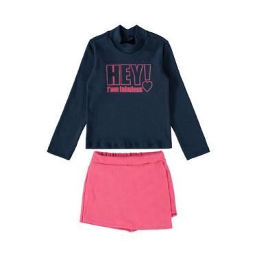 Imagem de Conjunto Blusa e Short-Saia Infantil Menina Guloseima, Azul marinho, 6