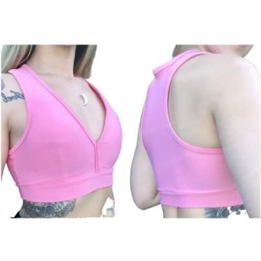 Imagem de top nadador Cropped feminino Com Bojo Treino academia rosa - La  Bela 