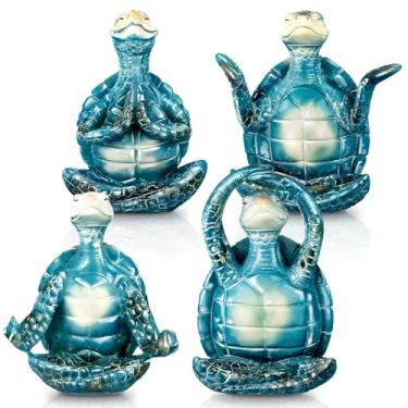 Imagem de Briwooody 4 peças tartaruga marinha meditação yoga decoração zen tartarugas marinhas estátua de jardim estatuetas litorais oceano praia decoração de banheiro tartaruga presentes para mulheres iogues