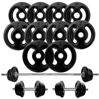 Imagem de Kit 30kg Anilhas Emborrachadas Pretas com Barras de 40cm e 1,50