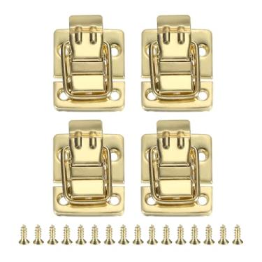 Imagem de PATIKIL Fecho de trava de fixação, 4 peças, caixas de mala de metal, fivelas, porta-malas, retrô, trava de ferrolho com parafuso para caixa de madeira, caixa de ferramentas, ouro