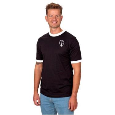 Imagem de Camiseta Casual Corinthians Retrô Masculina Branca ou Preta - Original