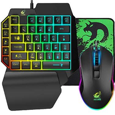 Imagem de FELICON FELICON Teclado mecânico para jogos com uma mão, luz de fundo arco-íris, 5 teclas de função multimídia, portátil, mini teclado para jogador único com descanso de pulso para