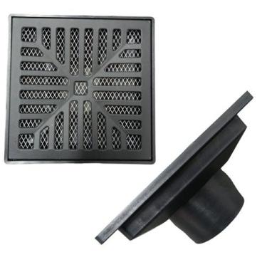 Imagem de Ralo Quintal 20x20 Concava Preto Fosco Saída Baixa Tela - Ficone & Rei