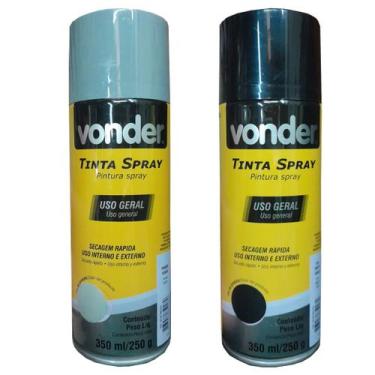 Imagem de Kit tinta spray preto fosco + primer vonder 350ml
