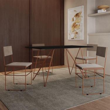 Imagem de Mesa Jantar Industrial Trama 1,40x0,80m Preta com 4 Cadeiras Estofadas