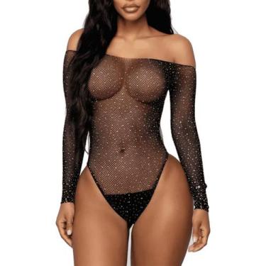 Imagem de Body Arrastão Transparente Strass Brilhoso  - VALLEN, Body