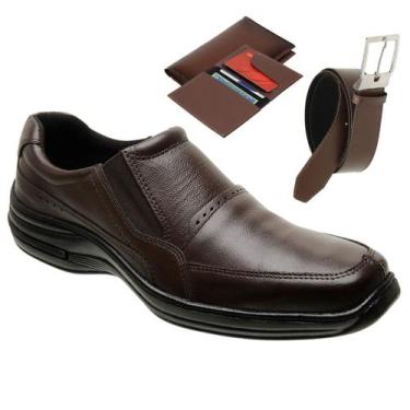 Imagem de Sapato Social Masculino Ortopédico Couro Legítimo + Cinto + Carteira -