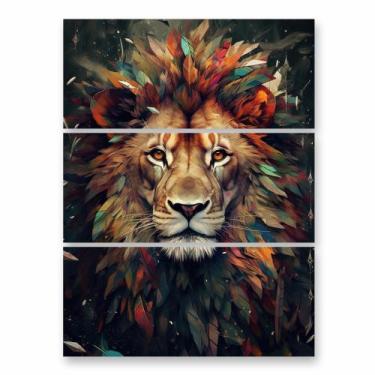 Imagem de Mosaico 3 Placas Decorativas Para Sala Escritório 115x86 Leão Arte Cor