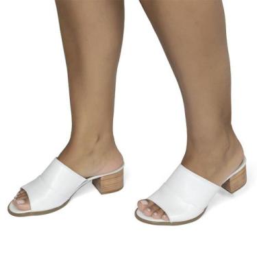 Imagem de Sandália de Salto Baixo em Couro Branco - Flor D'Couro, 40