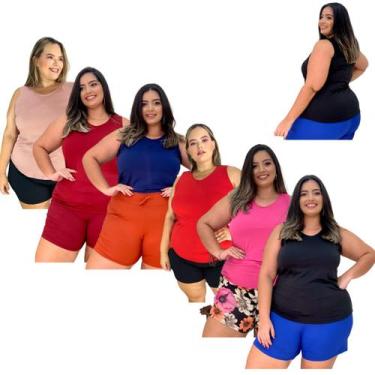 Imagem de Kit Com Três Regatas Femininas Plus Size Até o 60  De Malha Lisa - Tin