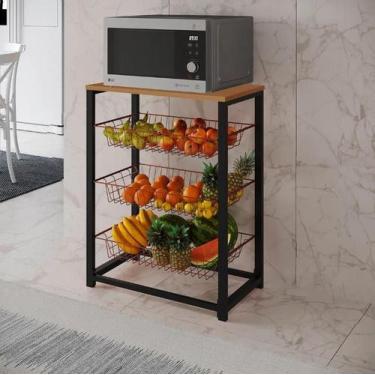 Imagem de Fruteira com Suporte para Micro-ondas Barcelona Aço Preto Cesto Cobre 