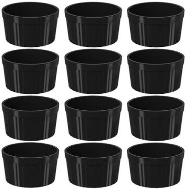 Imagem de 12 Ramekins Pretos Canelados 200ml Polipropileno Molheira Bowls Uno Co