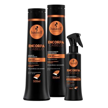 Imagem de Kit Haskell Encorpa Cabelo Engrossador Shampoo + Condicionador + Fluído 500ml/120ml