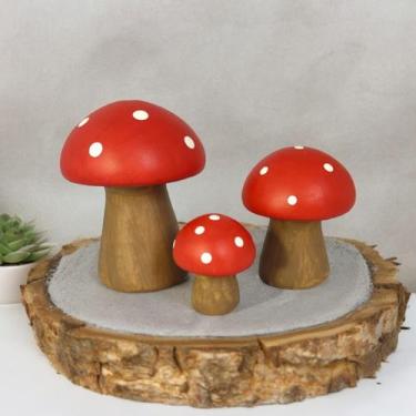 Imagem de Estatueta Miniatura Trio De Cogumelo Enfeite Vermelho - Decore Casa