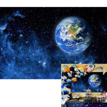 Imagem de CORFOTO 2,1 x 1,5 m universo espaço sideral pano de fundo galáxia estrelas terra para decoração de festa de astronauta galáxia banner de chá de bebê adereços de aniversário cosmos planeta photoshoot