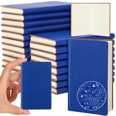 Imagem de Yeaqee Pacote com 20 mini cadernos de Ação de Graças com bolso de couro, 10 x 6,3 cm, 50 páginas, à prova d'água, bloco de notas de couro macio para escritório, casa, Natal (azul royal)
