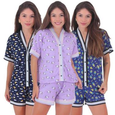 Imagem de Kit 3 Pijamas Feminino Blogueirinha Americano Boa Forma - Click Mais B