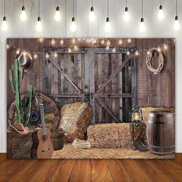 Imagem de XIAONGYAER 304,8 x 243,8 cm, tema caubói ocidental, foto de fundo, tecido de poliéster, vintage, vintage, madeira, porta de celeiro, cenários fotográficos, chá de bebê, faixa de festa de feliz