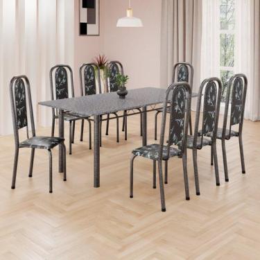 Imagem de Conjunto de Mesa Retangular 180x75cm Tampo Granito Ocre 8 Cadeiras Lav