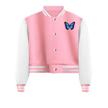 Imagem de Jaqueta Cropped Moletom Borboleta Feminina Colegia - Calttony, M, Rosa