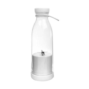 Imagem de Garrafa mixer regarregável usb com 6 lâminas 420ml - BF Brasil, Branco