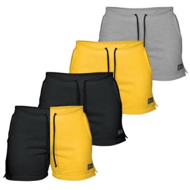 Imagem de Kit 4 Shorts Moletom Feminino Com 2 Bolsos Fenda Lateral Básico Casual