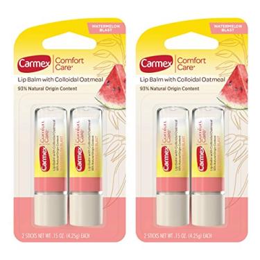 Imagem de Carmex Bastão de Protetor Labial Comfort Care com Aveia Coloidal, Sabor Melancia, 4 Unidades (2 Pacotes de 2)