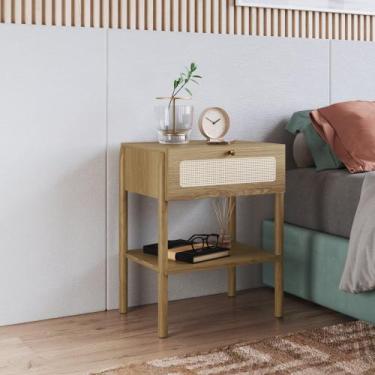 Imagem de Mesa de Cabeceira 1 Gaveta Palhinha Pé Madeira Oslo - Artesano Móveis
