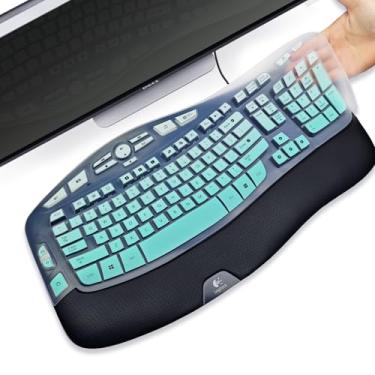 Imagem de Capa de teclado de silicone para Logitech K350 MK550 MK570, capa de teclado para teclados sem fio ergonômicos Logitech K350 MK550 MK570, película de teclado impermeável à prova de poeira (verde menta