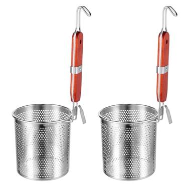 Imagem de Lemecima 2 pacotes de coador de cesta de macarrão de malha com cabo de madeira coador de aranha de malha de aço inoxidável para macarrão, macarrão, bolinho (12 cm P x 14 cm A), prata, AM553491