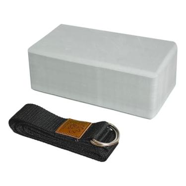 Imagem de Kit Pilates Yoga Props | Bloco Tijolo Bloquinho EVA 200g + Cinto de Alongamento Faixa Flexibilidade | Funcional RPG Fitness Fisioterapia Suporte Alinhamento