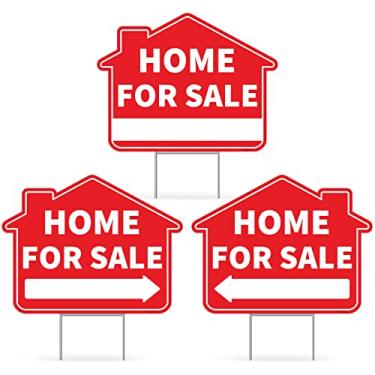 Imagem de Placa de 3 peças de casa para venda com estacas, 43 cm por 33 centímetros - placas de dupla face - plástico ondulado - FSBO para venda pelo proprietário kit de placa para casa casa imóveis quintal