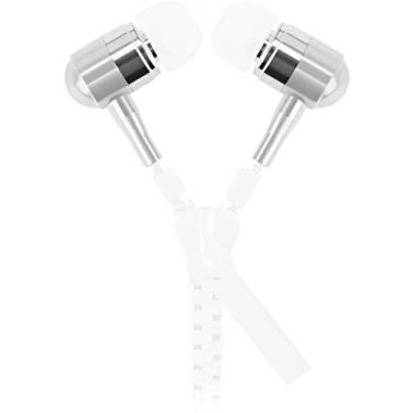 Imagem de Sprint4deals, fones de ouvido com zíper, fones de ouvido estéreo com fio para celulares, tablet, Branco