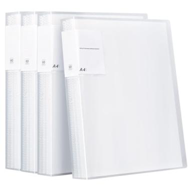 Imagem de Pacote com 4 livros de apresentação A4, fichário com mangas de plástico, livro de apresentação de 60 bolsos com protetores de folha, pasta de portfólio para escola, escritório