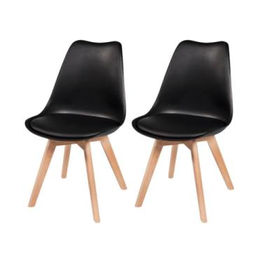 Imagem de Kit com 2 Cadeiras Leda Saarinen Wood - Charles Eames com Almofada - Base Madeira Clara - Sala de Jantar, Cozinha, Escritório (Preto)