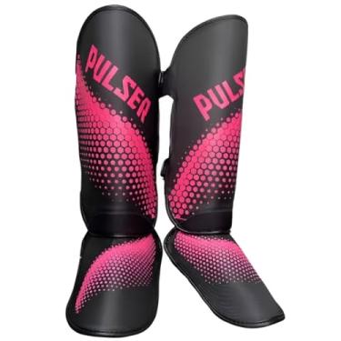 Imagem de Caneleira Pulser Protetor Canela Muay Thai Kickboxing 20mm PU Articulada (Hexa Preto e Rosa, G)