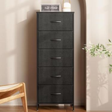 Imagem de AODK Cômoda para quarto com 5 gavetas de armazenamento, cômoda de 122 cm de altura cômoda de tecido com estrutura de aço resistente, preta