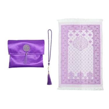 Imagem de Tapete de oração muçulmano com contas de oração e bolsa de tecido, tapete de oração islâmico, tapete de oração dobrável, tapete de oração muçulmano, tapete de oração muçulmano, para muçulmanos,