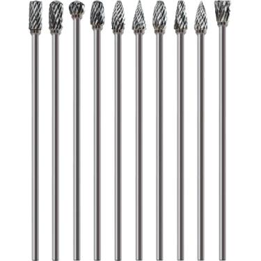 Imagem de Conjunto de 10 peças de brocas de carboneto de tungstênio de 1/20.3 cm de comprimento, haste de 11,4 cm, compatível com porta de corte Dremel, ferro fundido, aço, alumínio, cabeçote do cilindro,