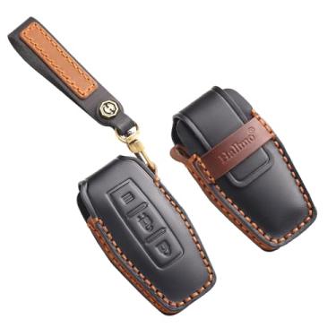 Imagem de HIBEYO Capa de chaveiro personalizável compatível com Mitsubishi Outlander 2022 2023 2024 Acessórios chaveiros personalizados de couro genuíno - C tipo preto