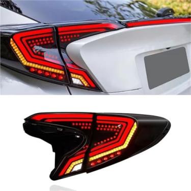 Imagem de Lâmpada traseira de estilo de carro compatível com Toyota C-HR Luz traseira 2018-2021 CHR LED Lâmpada traseira DRL Sinal dinâmico Freio acessórios automotivos(Smoke)