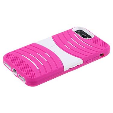 Imagem de Cube Capa de celular para Apple iPhone 8 / iPhone 7 / iPhone 6s / iPhone 6 - Suporte horizontal branco com película de silicone rosa choque sólida