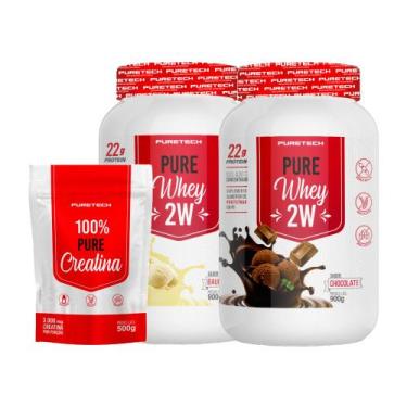 Imagem de Kit 2x Whey Pure 2W 900g + Creatina 100% Pura 500g PURETECH, Baunilha+