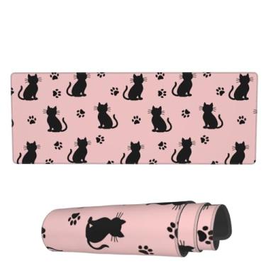 Imagem de Tapete de rato grande gato preto fofo kawaii pata de gato rosa estendido tapete de rato para jogos XG grande teclado de computador mousepad com base antiderrapante e borda costurada para jogos em