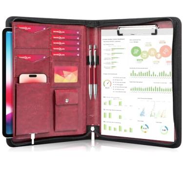 Imagem de Darolin [Zíper] Pasta organizadora de pastas com prancheta, couro para entrevista de negócios, retomada de documentos, organizador de pastas para escritório, conferências, bloco de notas para mulheres