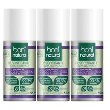 Imagem de Kit 3 Desodorante Boni Natural Roll-On Natural Coco E Magnésio Vegano Lavanda 24Hrs Proteção 55ml