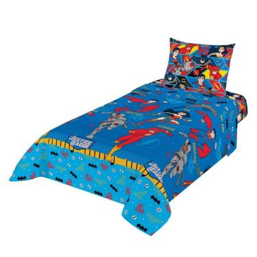 Imagem de Jogo de Cama Infantil Lepper Liga da Justiça Solteiro 3 Peças Microfibra Azul