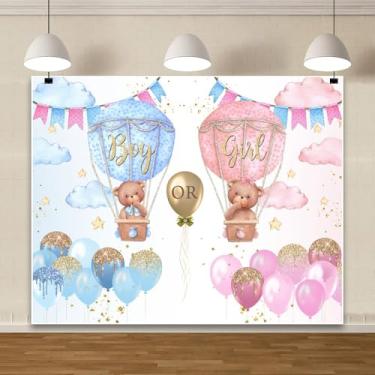 Imagem de Pano de fundo revelador de gênero 3 x 2,4 m para menino ou menina, pano de fundo, balão azul e rosa, fundo fotográfico, decoração de chá de bebê, bandeira, revelação de gênero, suprimentos de festa