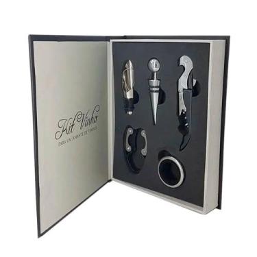 Imagem de 03 Kit Vinho Abridor Saca Rolha Tampa Dosador Livro 05 peças - Unyhome